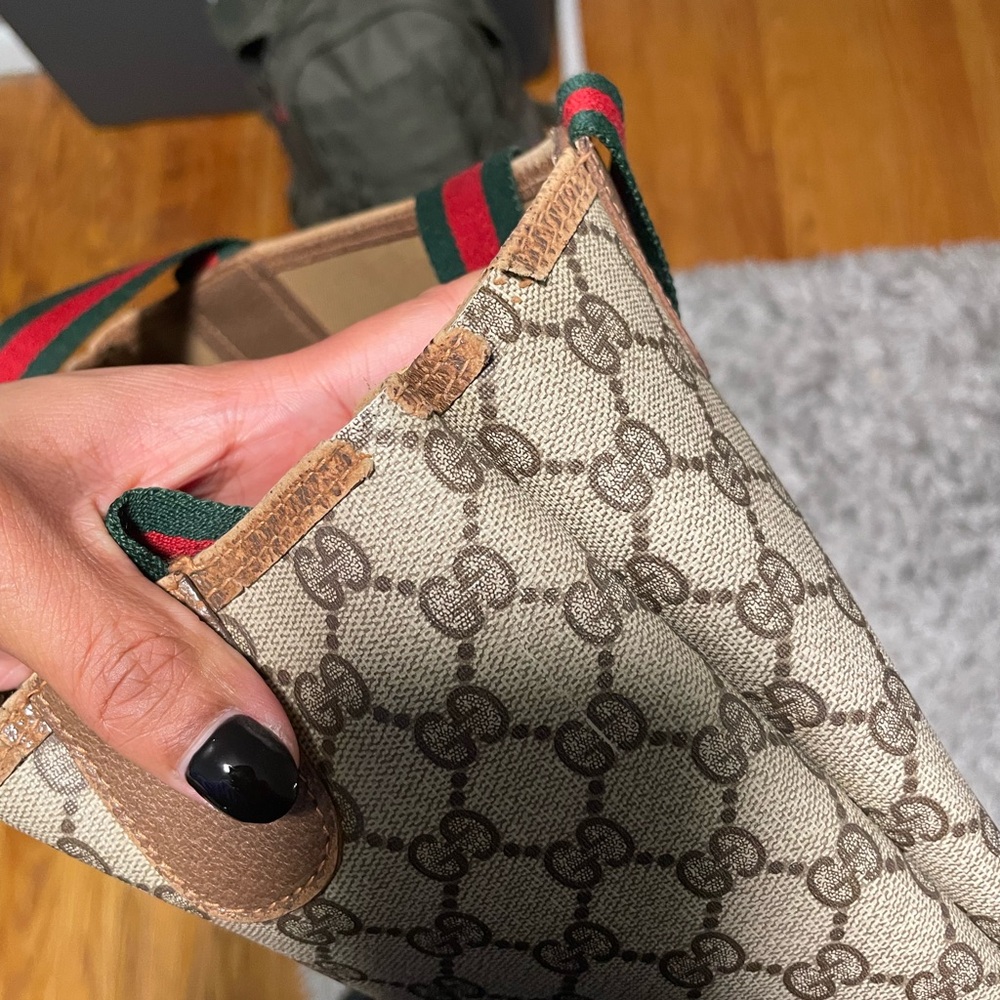 Gucci Beige and Brown Tote Bag with Red and Green Straps - Picture 11 of 16